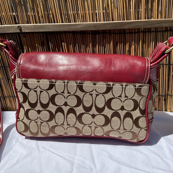 Coach Red and Tan Signature Shoulder Bag (Vintage) - Picture 4 of 9